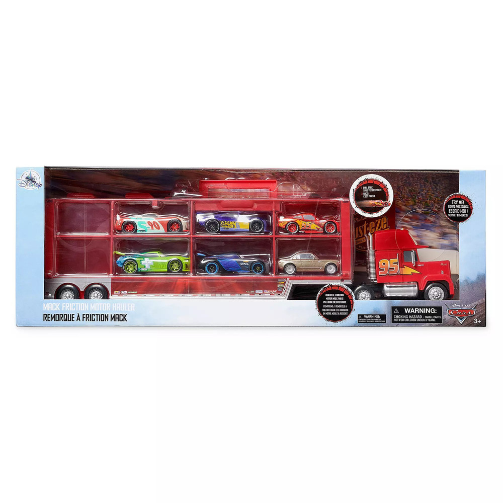 Mack friction motor hauler truck plus six pullback cars set on sale