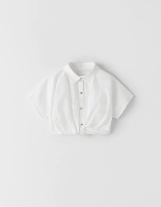 Укороченая сорочка zara белая блуза zara котоновая рубашка укорочена сорочка zara на дівчинку 7,8 р фото №1