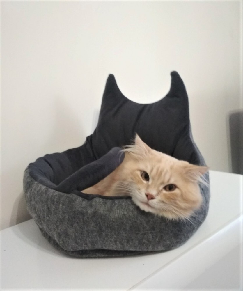 Спальное место для кота с подушкой "корзинка" серое фото №1