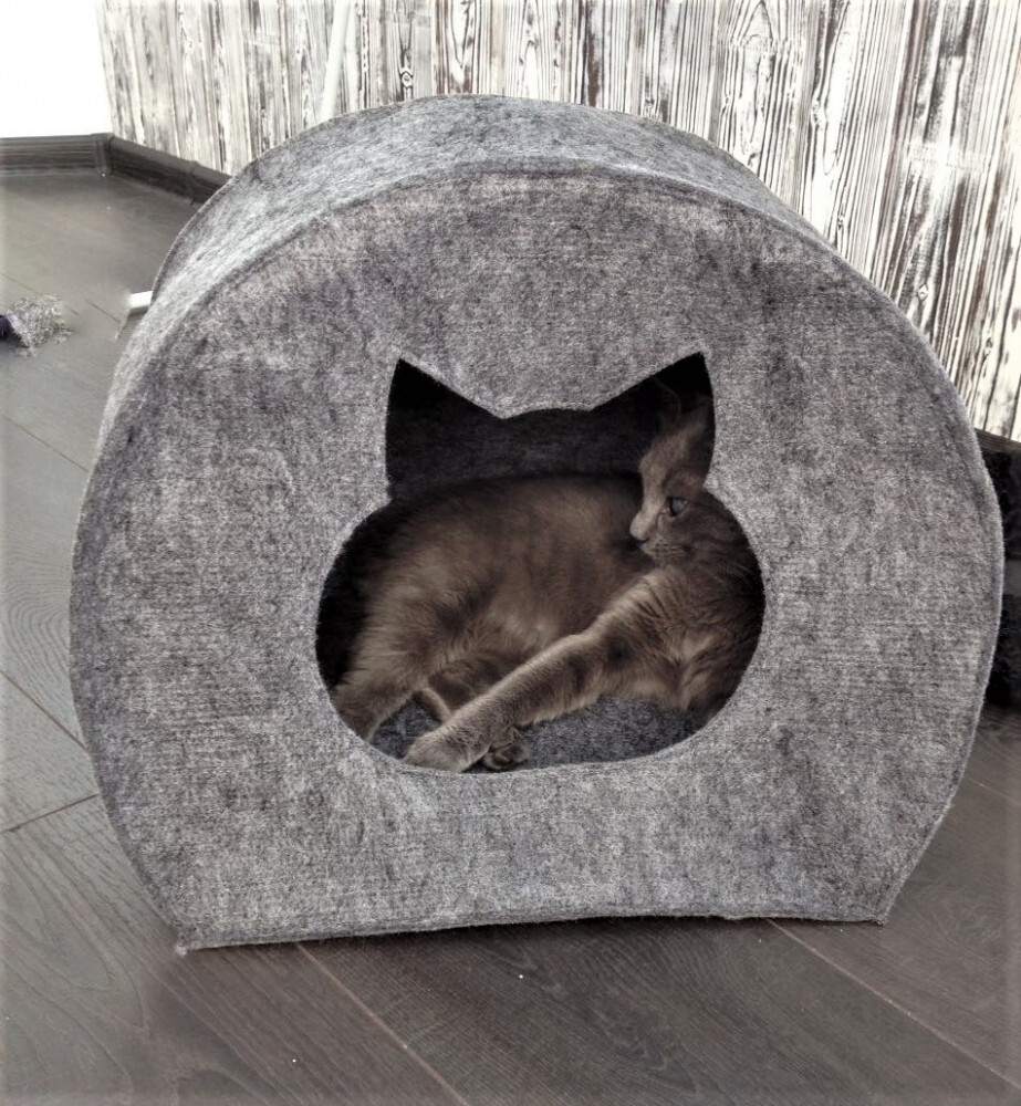 Домик для кота из войлока "палатка" серый фото №1