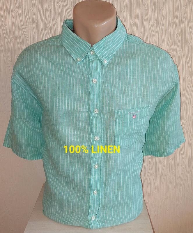 Шикарная льняная рубашка в полоску gant the linen pinstripe regular, молниеносная отправка фото №1