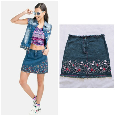 10лет Джинсовая летняя юбка с бахромой вышивка ришелье цветы рост 140 см next