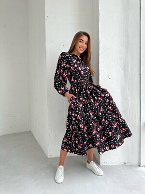 Сукня міді з рукавом-ліхтариком Платье мили с рукавом-фонариком 42-52 р-р