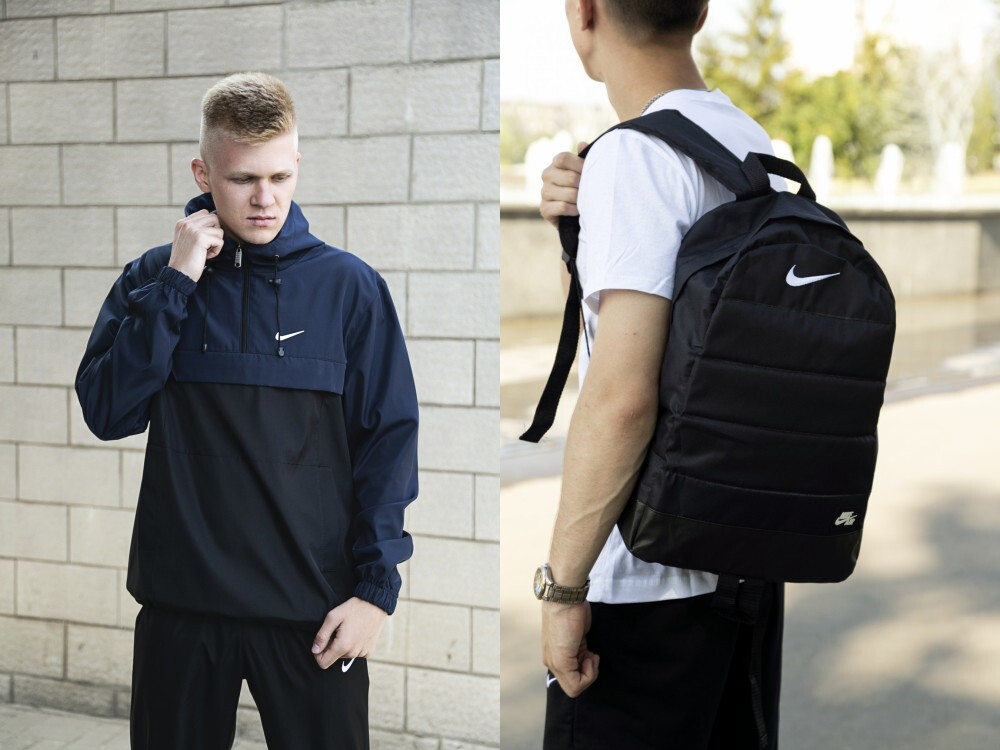 Анорак чоловічий "рresident" nike синьо-чорний + рюкзак "матрац" nike чорний фото №1