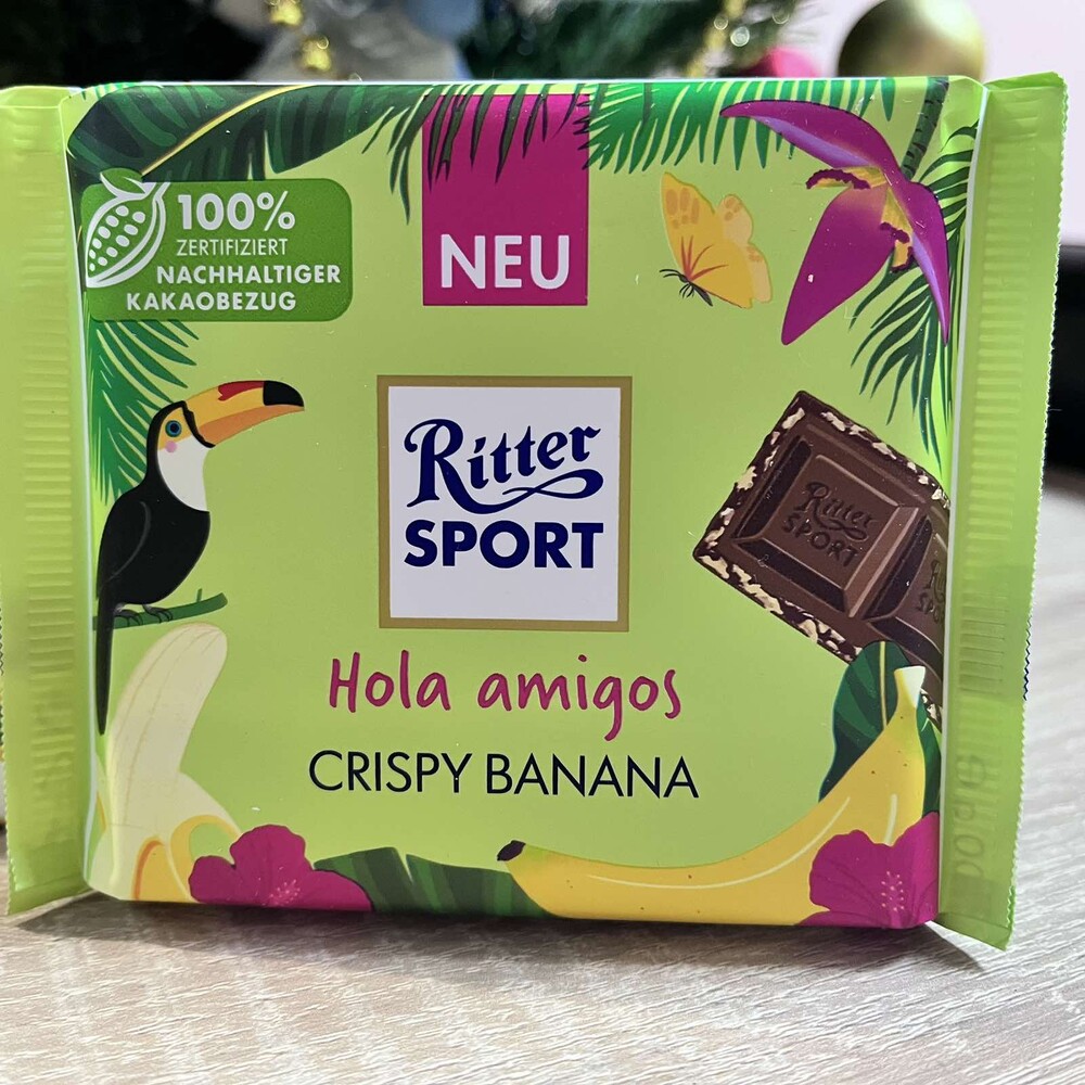 Молочний шоколад ritter sport німеччина 100 гр з бананом та повітряним рисом фото №1
