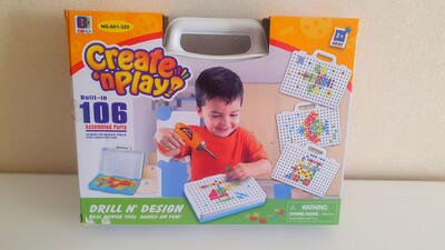 Конструктор мозаїка у валізі, 106 деталей, шуруповерт на батарейках